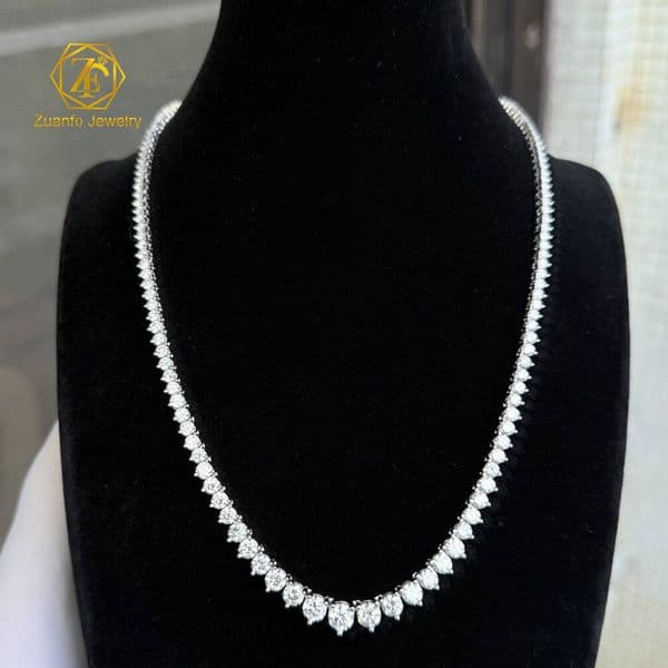 Fine Jewelry 10K 14K Gold White Gold Custom Lab Grown Diamond Tennis Chain Necklace 3 Claws Design