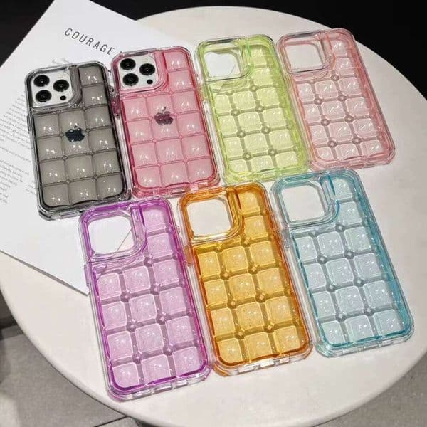 New 3D Bubble Egg Waffle Texture Crystal Transparent Ice Cube Pattern Hard PC Phone Case for iPhone 17 Pro Max 16