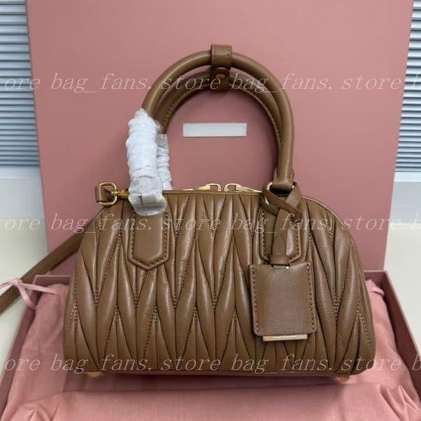 New Quilted Leather Bowling Bag Soft Sheepskin Top Handle Shoulder Crossbody Purse for Women's Daily & Evening Wear