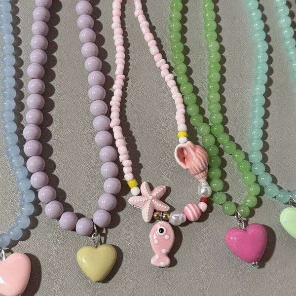 Summer Bohemian Ocean-Themed Ceramic Fish Shell Starfish Necklace Fashionable Colored Rope Jewelry for Men Beach Party Gift