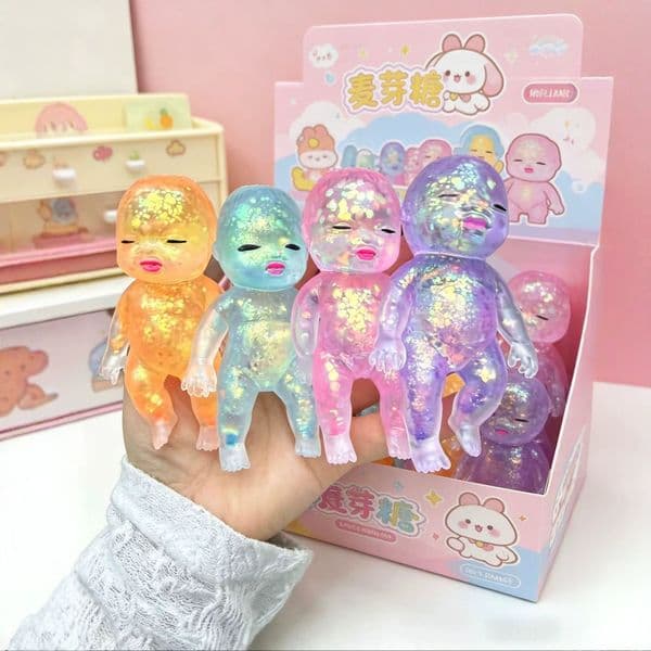 8CM-14CM Glitter Silicone Baby Squeeze Toys, Slow Rebound Stress Relief Fidget Toys with Soft Satisfying Texture BY SEA