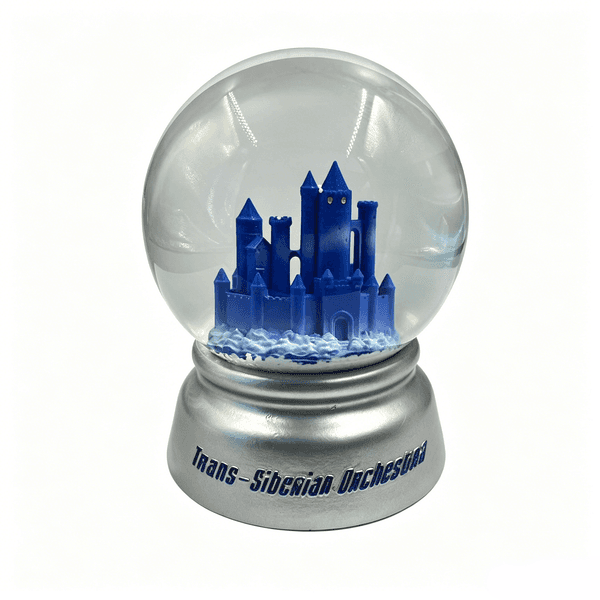 Blue Castle Snow Globe with Silver Base, Glass Water Globe for Home & Desk Decor