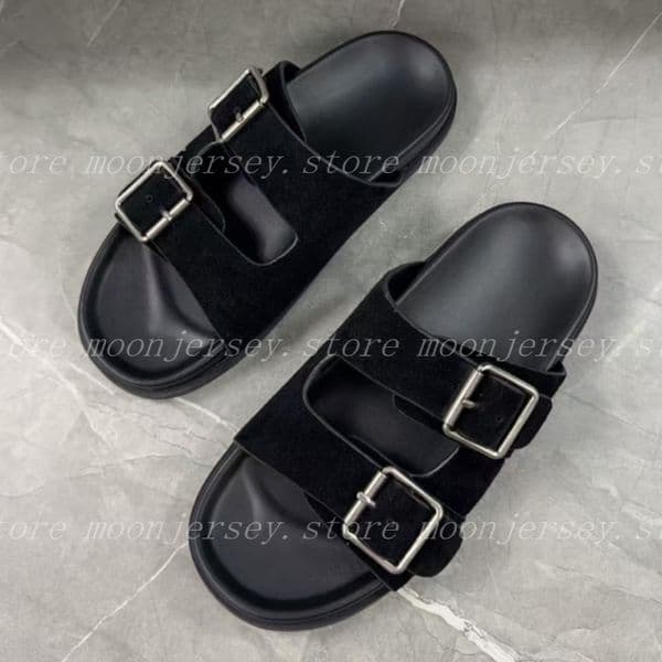 New Double-Buckle Flat Slide Sandals Canvas & Suede Slip-On Mules with Metal Square Buckle for Women's Summer Daily & Beach Wear