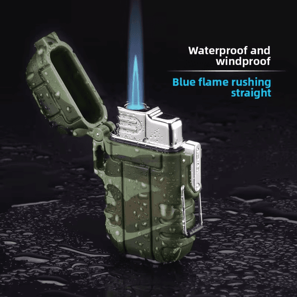 IP56 Waterproof Butane Torch Lighter, Windproof Blue Jet Flame Refillable Outdoor Camping Cigar Lighter with Safety Lock(NO GAS)