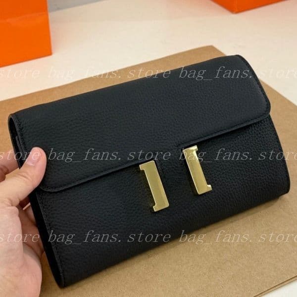New Designer Buckle Long Wallet Lychee Grain Leather Clutch with Gold/Silver Hardware for Women's Daily & Business Use