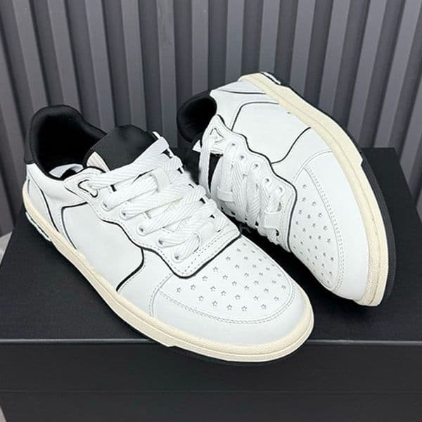 Luxurious Vintage Two Tone Cow Leather Low Top Skate Sneakers Star Embossed Toe Cap Lace Up Trainers Flat Shoes Mens Womens Daily Urban Matching