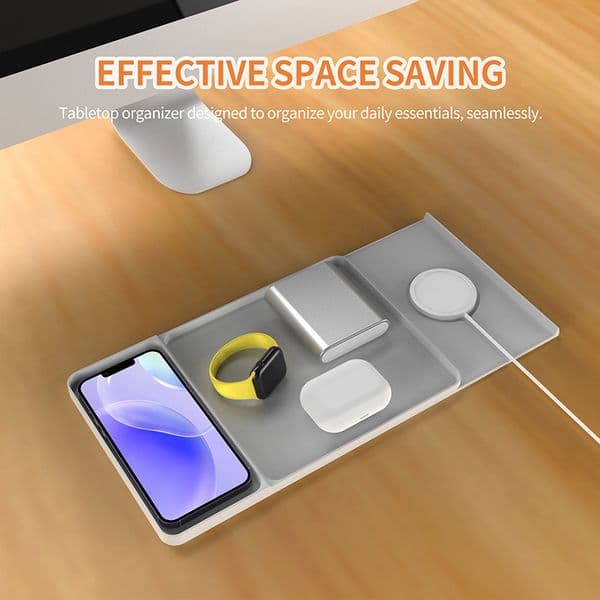 Silicone Desk Organizer Tray, Multi-Compartment Desktop Storage Holder for Phone, Keys, Earbuds, Charger, Office & Home Use