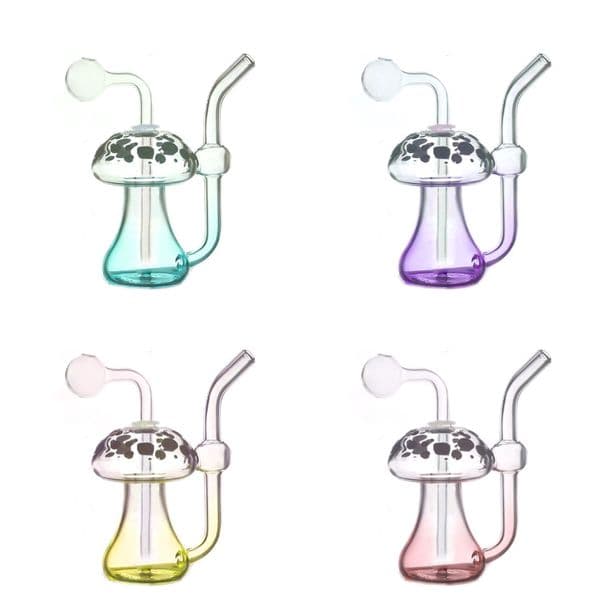 Wholesale Colorful Mini Mushroom Design glass oil burner pipe Travel Luminous water bongs hookah pipes with Downstem smoking oil banger bowl