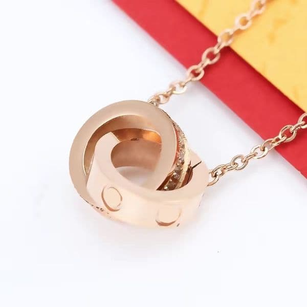 Luxury Unisex Necklace designer Jewelry party Sterling Silver double rings diamond pendant Rose Gold necklaces for women fancy dress long chain jewely gifts
