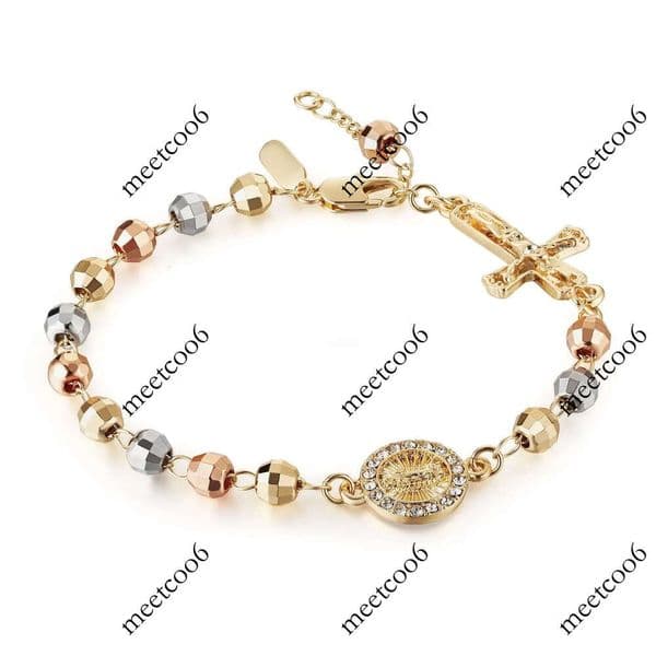 Chain HZMAN 75 Inch Virgin Mary Bracelet Rosary Bead Cross of Guadalupe Adjustable Link for Women Girl Jewelry Gift 230511