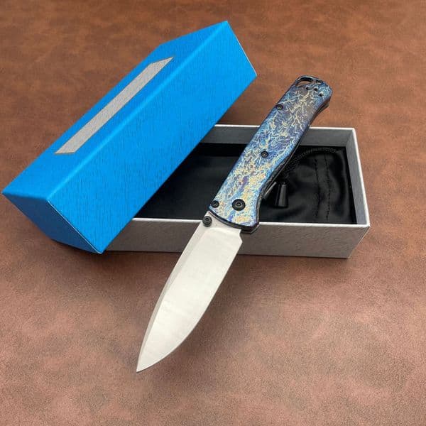 Customize 535BK Folding Knife 3.15" M390 Satin Plain Blade, TC4 Handles