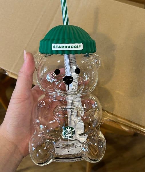 In Stock 20OZ Star bucks Glass Bear Cups With Straw Cute Bearista Transparent Tumblers With Hat For Iced Coffee Cold Drink Christmas Gift Water bottles