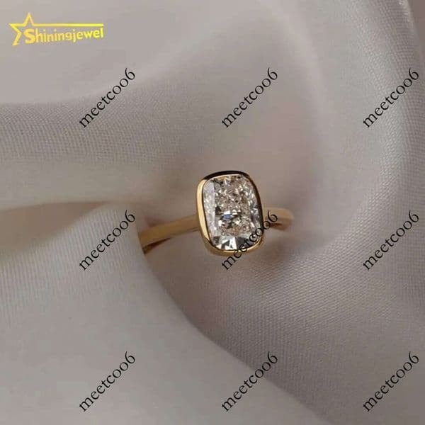 IGI Certified CVD HPHT Lab Grown Long cushion Cut Diamond Engagement Ring for Women 14K 18K Solid Gold Bezel Set Elegant Style