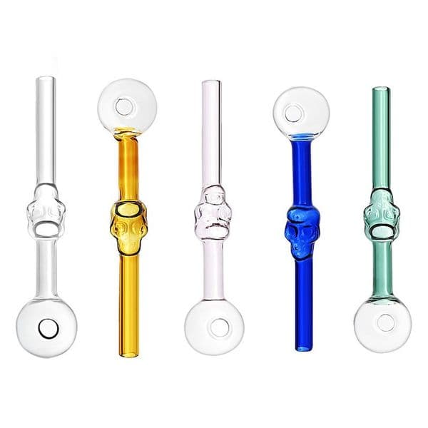 Popular Cheap Mini colorful glass oil burner Pipe Smoking straight 12cm skull shape glass hand straw Pipes with big 30mm ball