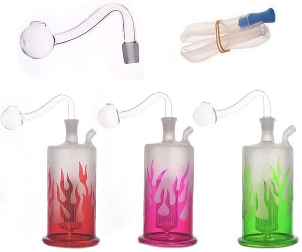 Wholesale Colorful Mini Glass Oil Burner Bong Water Bong Set Hookah Flame Design with 10mm male smoking Oil bowl and Soft Pipe Smoking Accessories