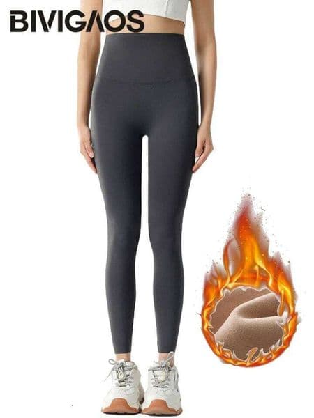BIVIGAOS Autumn Winter High Waist Shark Women's Seamless Fleece Warm Slim Thin Casual Sports Fitness Leggings 26L0613