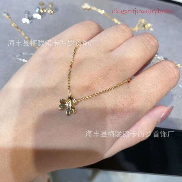 Designer Jewelry Rose Gold-Plated Petal Full-Diamond Necklace Women Single-Diamond Lucky Clover Earrings Flower Pendant Women vanly cleefbracelet