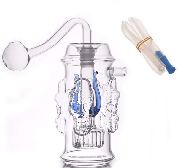 Wholesale Mini Portable skull shape hookah Glass Oil Burner Bong Colorful Water Bongs pipe small Ash Catcher smoking pipes with banger bowl and silicone hose