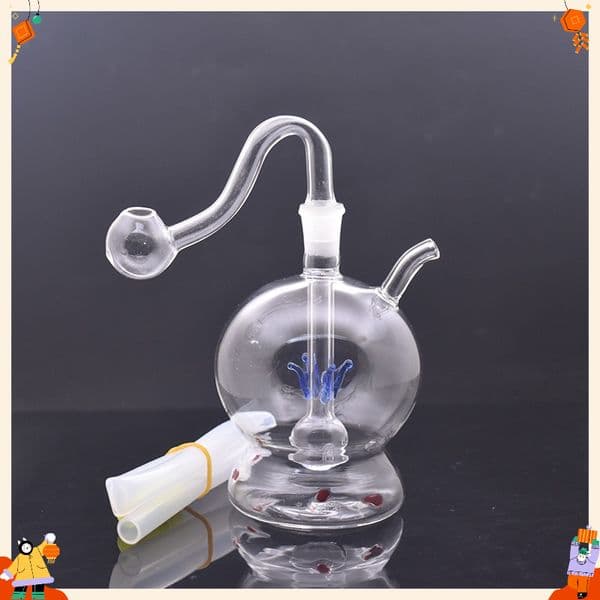 Wholesale Mini colorful Bulb Ball Shape glass oil burner Pipe Smoking Portable water bongs pipes hookah with silicone hose straw and 10mm male oil banger bowl