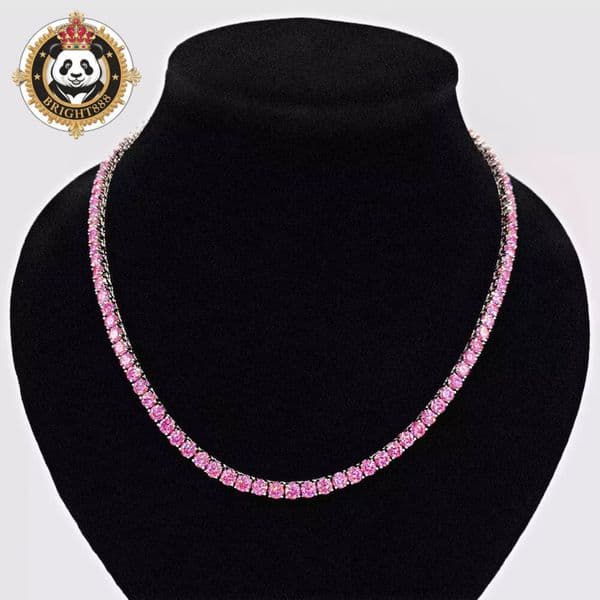 4mm Moissanite Tennis Chain 925 Sterling Silver Tennis Necklace Hiphop Purple Diamond Moissanite Tennis Chain