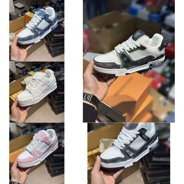 fashion Casual leather Sneakers men women Platform Low top lacing shoes powder Trainers with new board for men women high luxury sports and leisure shoes