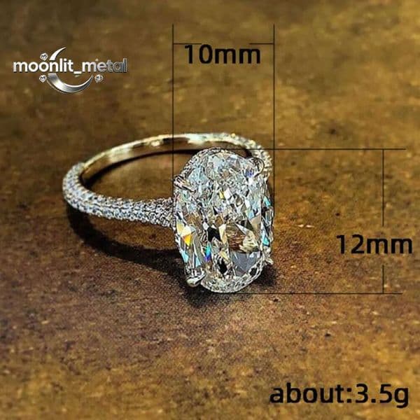 Vintage Oval cut 4ct Lab Diamond Promise Ring 100% Real 925 sterling Silver Engagement Wedding Band Rings For Women Jewelry — detail 1