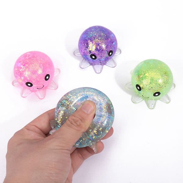 In Stock Glitter Octopus Malt Sugar Soft Squishy Anxiety Stress Stretch Slow Rebound Decompression Ball Pinching Squeeze Toys Fast Shipping