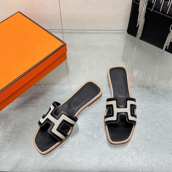 Women H Cutout Strap Leather Slide Sandals, Flat & Block Heel Slip On Open Toe Slides, Multi Color Contrast Stitch Casual Summer Beach Walking Sandals Wholesale Bulk