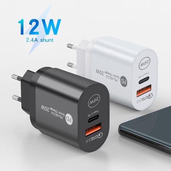 New PD12W mobile phone charger - 5V 2.4A charging head - Type-C PD charging head - Adapter for European, American and British standards