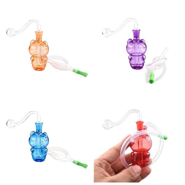 Wholesale Cheap Travel Portable Colorful Glass Oil Burner bong Pipe Hookahs MIni Thick Heady Water bongs pipes for smoking with silicone hose straw