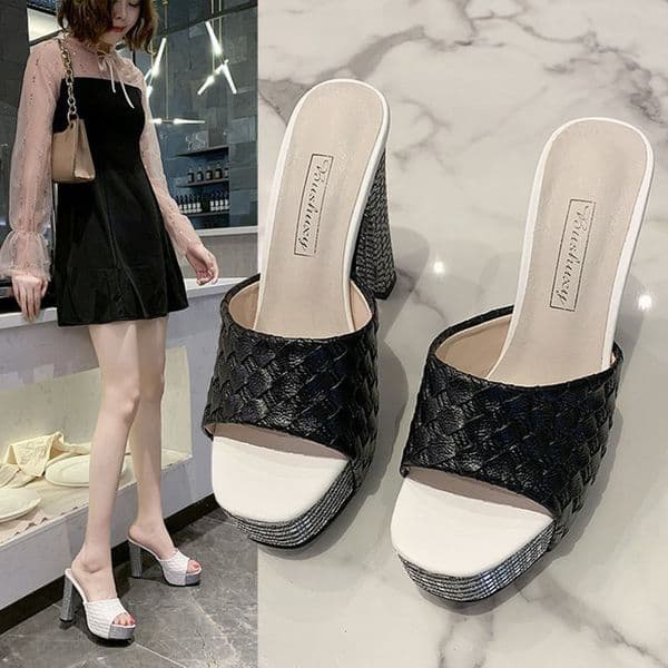 2025 Sexy Weave slippers women sandals summer platform shoes woman flip ps peep toe bg thick ultra-high heels slid 87d6