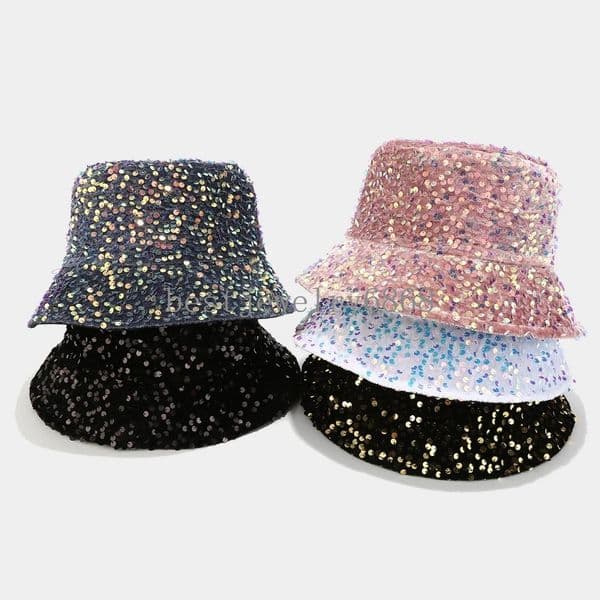 Women Men Shining Sequin Bucket Hat Sequined Glitter Dance Party Cap Clubwear Costume Outdoor Cap Sun Hat