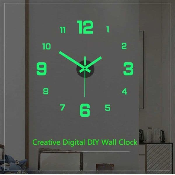 Luminous Wall Clock Large Watch Horloge 3D DIY Acrylic Mirror Stickers Quartz Modern Silent Creative Living Room Decoration W240806