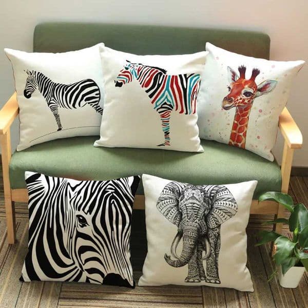 Wild animal style decorative pad African zebra elephant giraffe pad square throw pillow cotton linen pillowcase 45x45cm W240819