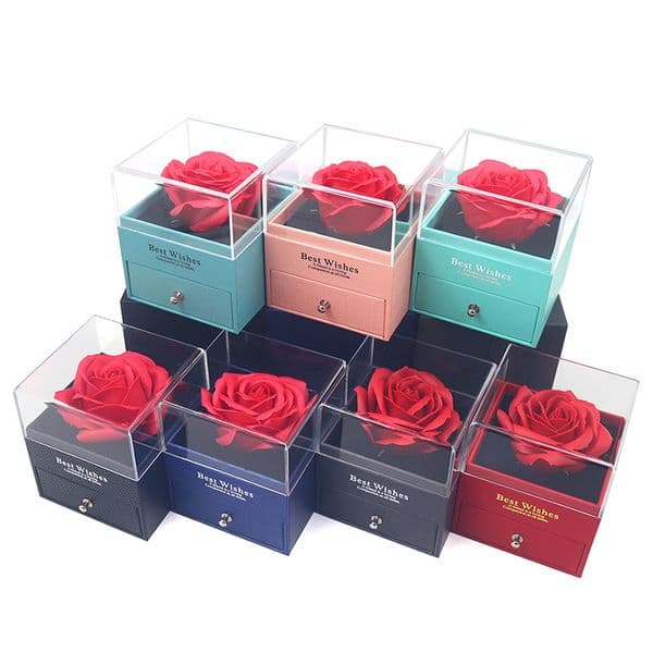 Forever Rose Flower Jewelry Box Valentines Day Gift Wrap Case Eternal Flowers Girl Birthday Wedding Mothers Day Party Event Anniversary Christmas Gifts W0342