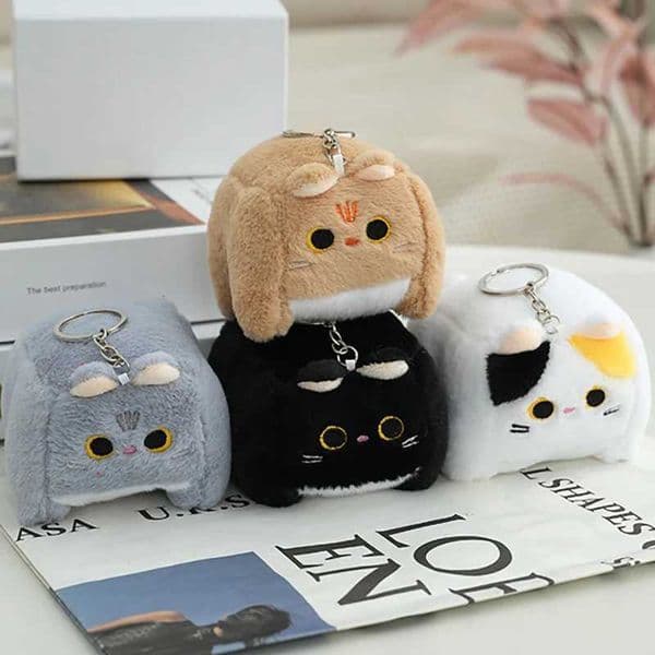 1 fun and cute square cat plush doll soft cat pendant stuffed animal toy keychain car key backpack decorative keyring small giftW240903