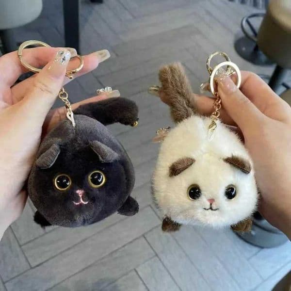 Drag the wave tail cute cat stuffed toy squeeze doll keychain bag pendant cartoon animal cat girl keychainW240903