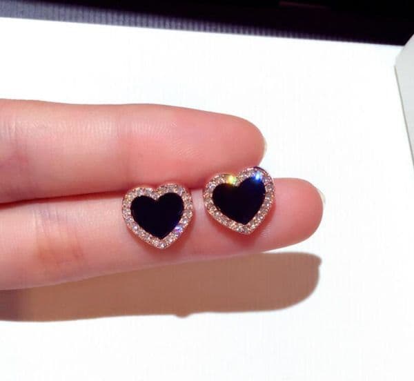 925 sterling silver heart stud earrings women 18K rose gold shining crystal ear rings jewelry for party