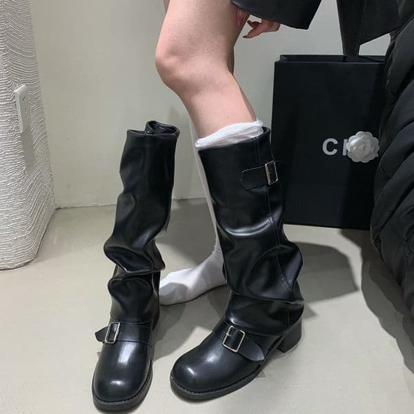 Designer Shoes Style Women Retro Knee High Fashion Belt Buckle Knight Long Boots Platform Heels Autumn Winter Ladies Shoes Bbdb