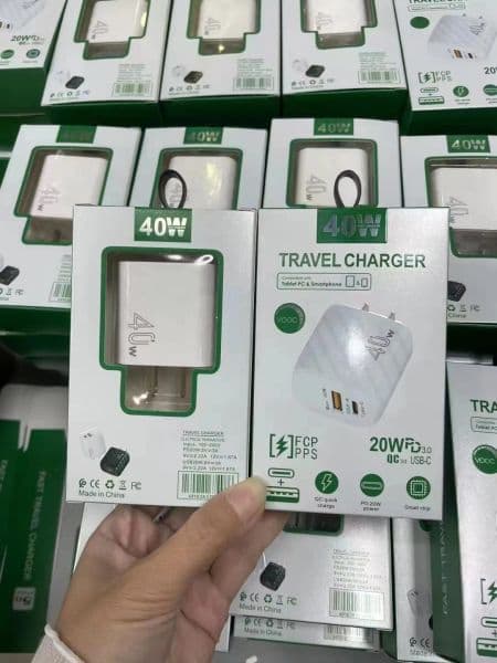 Travel Adapter Wall Charger 40W PD 3.0 USB C TO C Fast Power Plug Adapter Cable for Iphone Samsung Huawei Xiaomi US EU Plug White Color