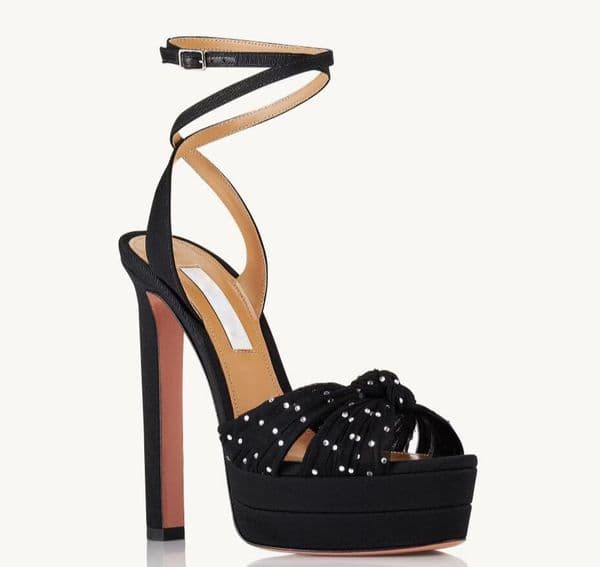Italy Slow Slow Kisses Sandal Plateau black chiffon grosgrain vintage designs stiletto heels with retro midi dresses Italy Micro Crystals Stiletto Heel Wedding