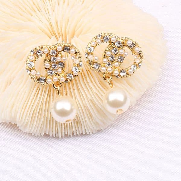 Gold Plated Designer Earrings Ear Stud Designers Brand Geometry Women Crystal Rhinestone Pearl Earring Wedding Party Jewerlry Classic Style