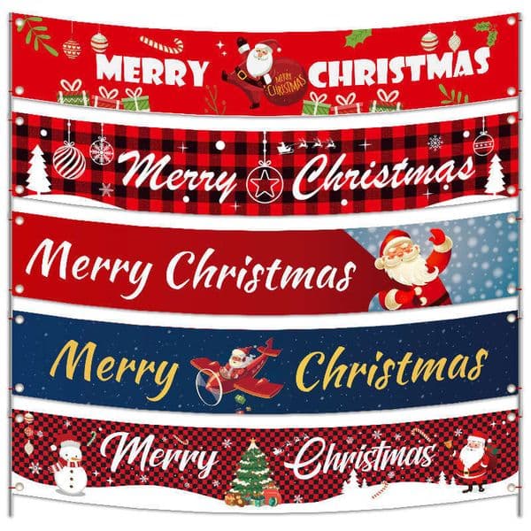 New Banner And Flag Scene Arrangement, Santa Claus Hanging Flags, Banners, Decorations