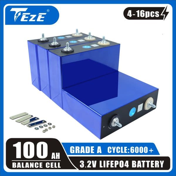 4-16PCS 3.2V 100Ah Lifepo4 Battery Lithium Iron Phosphate Cells for Diy12V 24V 48V Pack Solar Motorhome Electric Yachting