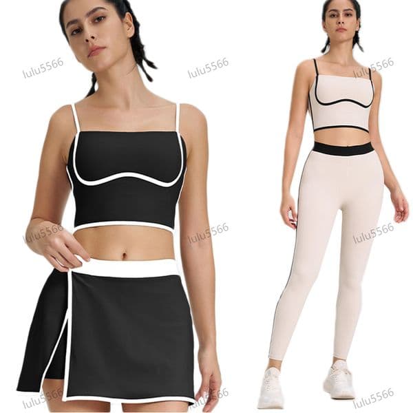 Yoga Set Color blocked quick drying sports vest top Short tennis skirt clothes women fiess high elasticity pants suit running align leggings workout sets