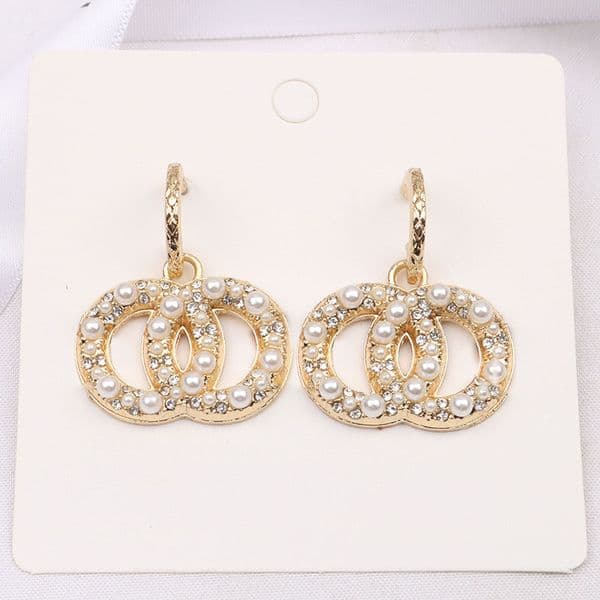 Simple 18K Gold Plated 925 Silver Luxury Letters Stud Fashion Designers Geometric Famous Women Crystal Rhinestone Pearl Earring Wedding Party Jewelry Lots Style