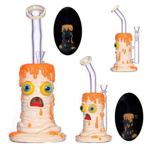 9.4in,Glass Bubbler With Fixed Diffuser Downstem Water Pipe Bong,Glow In The Dark,Colored Polymer Clay Glass Water Pipe,3D Cute Glass Bong,Borosilicate Glass Hookah