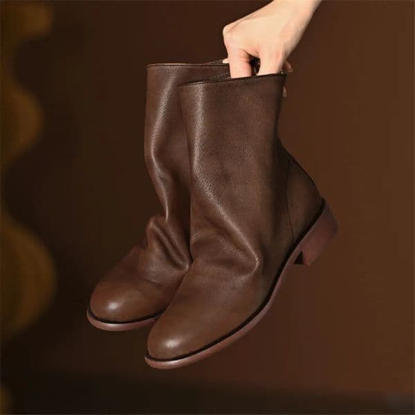 2023 Autumn Winter Soft Retro Ankle Boots Round Toe Low Heel Western Boot Shoes for Women