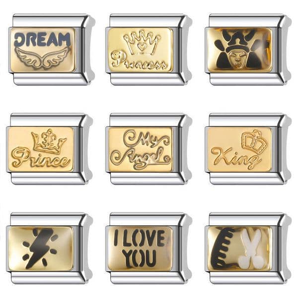New Women's Gift Gold Romantic heart I love you Bead Italian Charms Links Bangle Beads Fit 9mm Stainless Steel Bracelet Making DIY For Women Fashion Jewelry