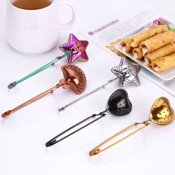 Stainless Steel Star Shell Heart Shape Tea Infuser Loose Leaf Tea Locking Teaspoon Mesh Filter Tea Strainer Kirchen Tool Set